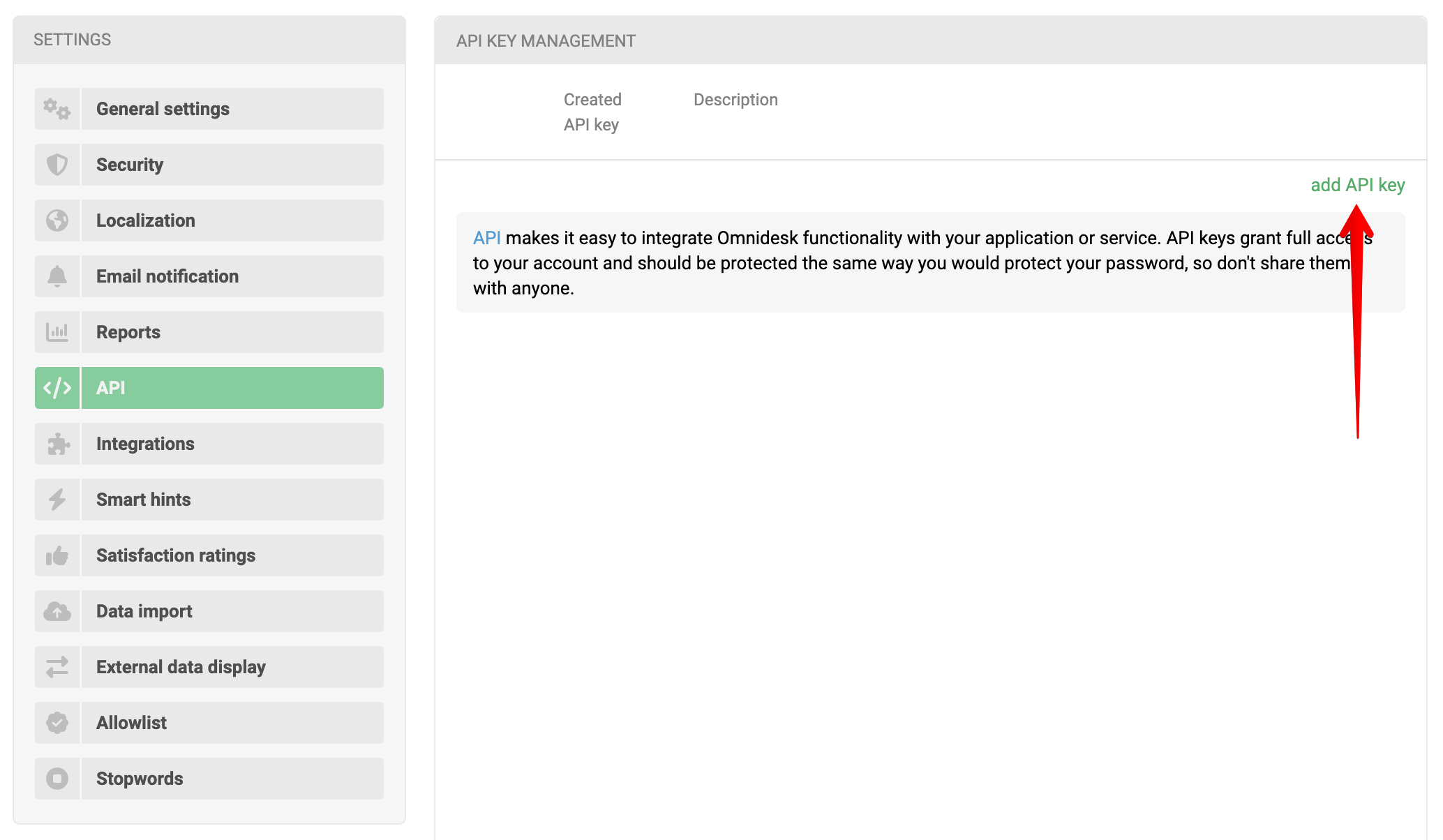 omnidesk add api key button